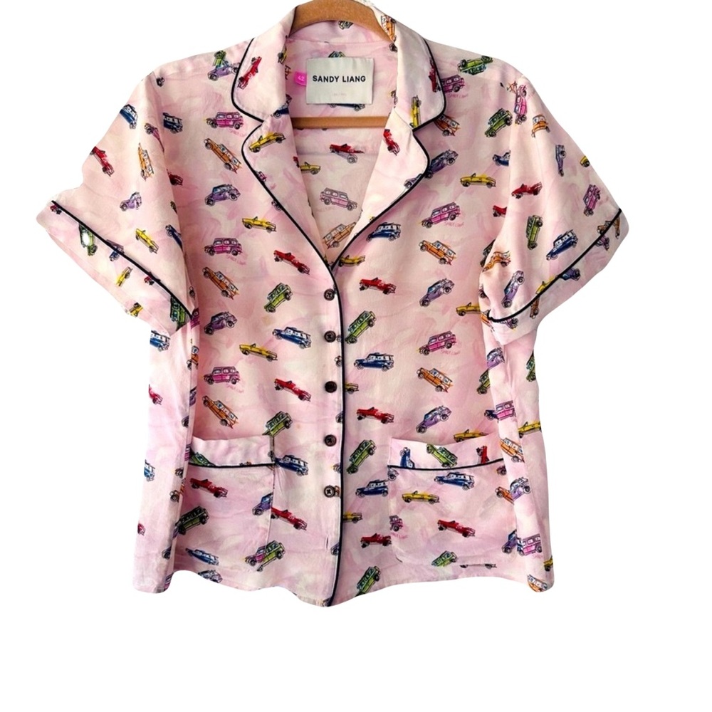 SANDY LIANG womens Large / 42 silk button down IMO top car‎ print